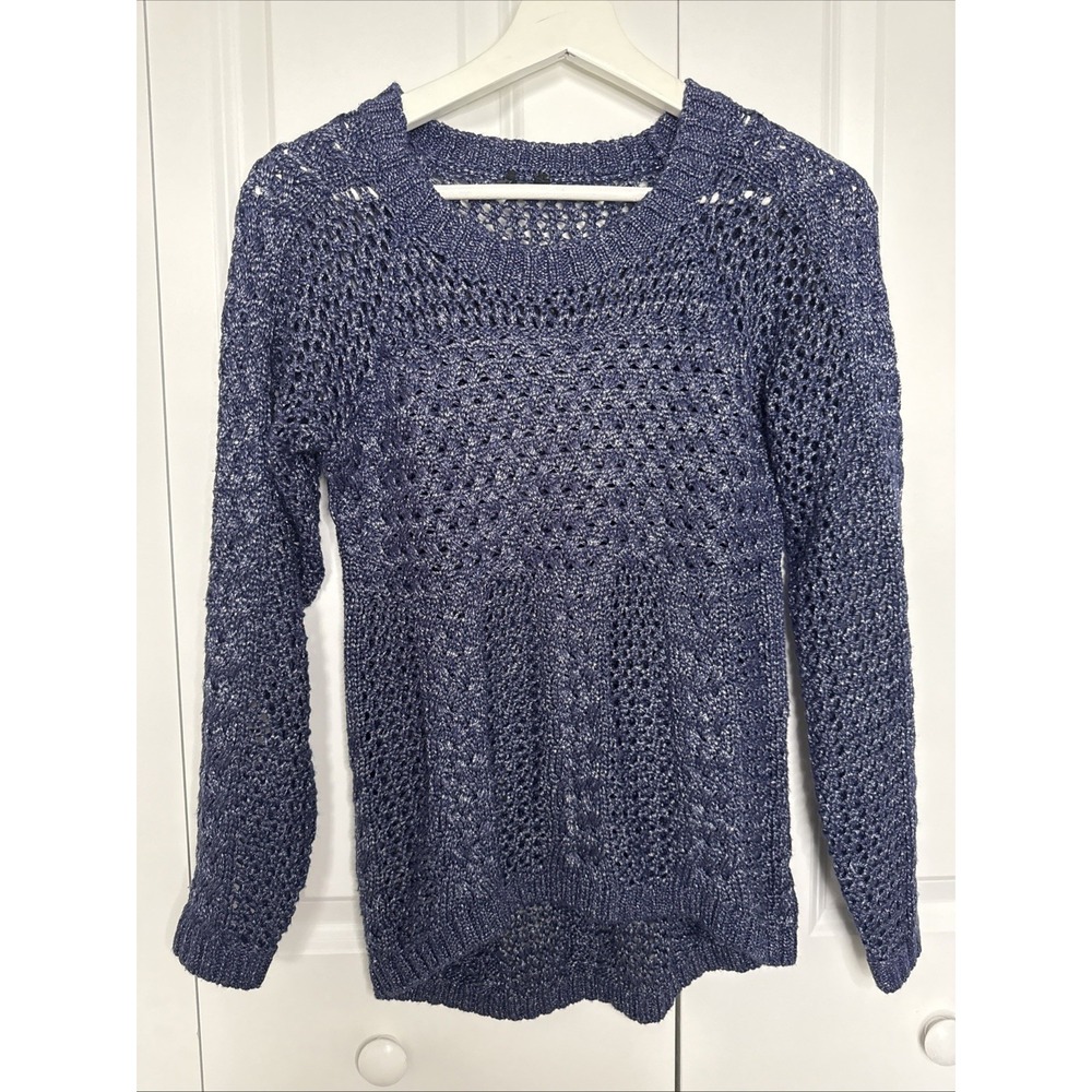 Guess Blue Metallic Eyelet Cable Knit Sweater